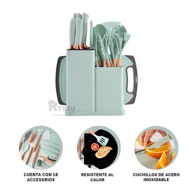 SET ACCESORIOS COCINA RYBIU CO29819 VERDE UTENSILIOS MULTIFUNCIONAL + POST-IT ADHESIVOS