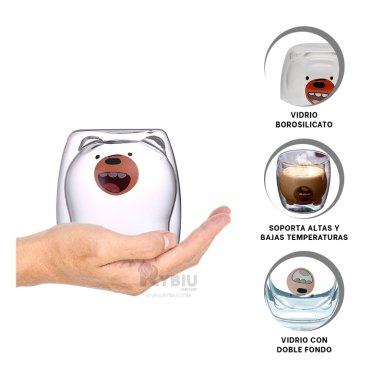 TAZA SIN ASA DE DOBLE CAPA RYBIU 752 TRANSPARENTE +POST-IT ADHESIVOS