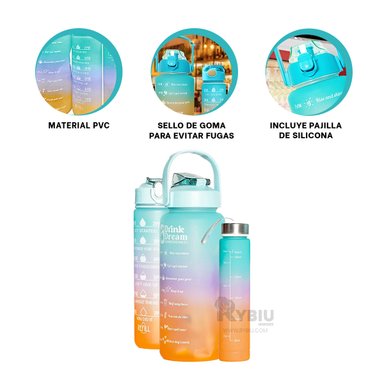 BOTELLA RYBIU CO29595 FUNCIONAL UTIL CON TAPA CELESTE + POST-IT ADHESIVOS