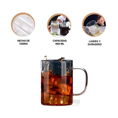 VASO VERSATIL CON ASA 400ML TRANSPARENTE Y+POST-IT ADHESIVOS