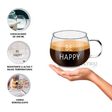VASO RYBIU VERSATIL CON ASA 350ML BE HAPPY + POST IT ADHESIVOS CO29909