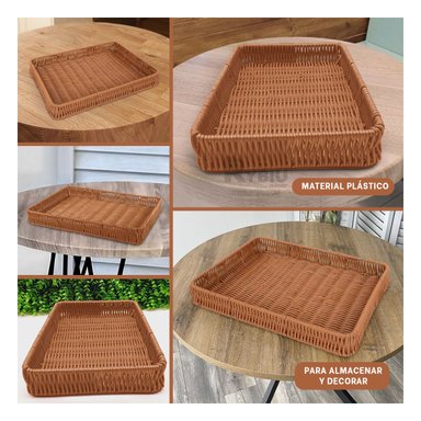 CANASTA RYBIU HO32321 MARRON CESTA RECTANGULAR PLASTICO TEJIDO 34X24X4 CM