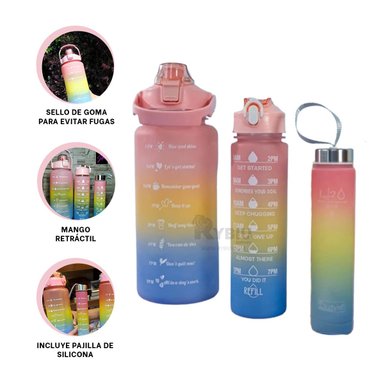 BOTELLA RYBIU CO29585 FUNCIONAL UTIL CON TAPA ROSADA + POST-IT ADHESIVOS