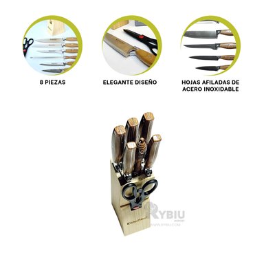 PACK CUCHILLOS RYBIU DURADERO MADERA + POST-IT ADHESIVOS CO30465 ACERO INOXIDABLE 8 PIEZAS