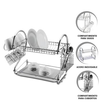 ESTANTE PARA PLATOS DE 2 NIVELES EN COLOR PLATEADO DE ACERO INOXIDABLE PARA COCINA - 3