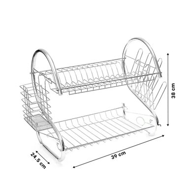 ESTANTE PARA PLATOS DE 2 NIVELES EN COLOR PLATEADO DE ACERO INOXIDABLE PARA COCINA - 4