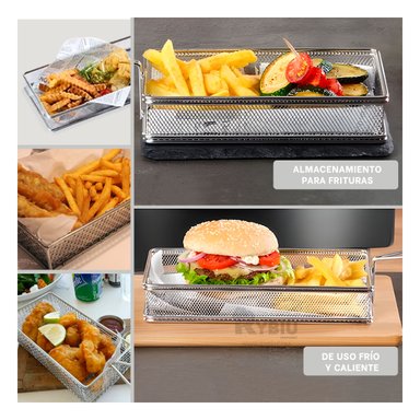 CESTO RYBIU 1106 PLATEADO CESTA FREIR 25.5X13X4.5 CM + PAPEL REGALO