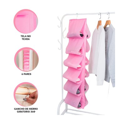 ZAPATERA RYBIU HO30836 ROSADO MODERNA COLGANTE 6 PARES - 3