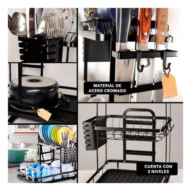 SET ESCURREPLATOS RYBIU HO32424 NEGRO 3 PISOS + POST-IT ADHESIVOS - 5