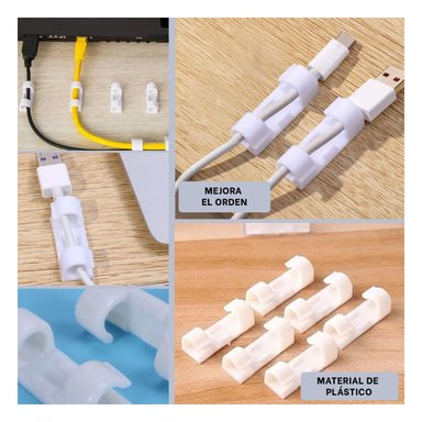 SUJETADORES DE ESCRITORIO PARA CABLES CON 16 PIEZAS EN COLOR BLANCO Y+POST IT