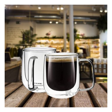 TAZA RYBIU ELEGANTE DE VIDRIO 100ML ASA CUADRADA + PAPEL DE REGALO 761