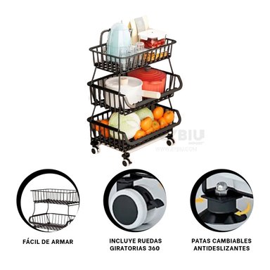 CANASTA RYBIU HO29688 NEGRO ALIMENTOS 3 NIVELES + GIFT STICKERS - 3