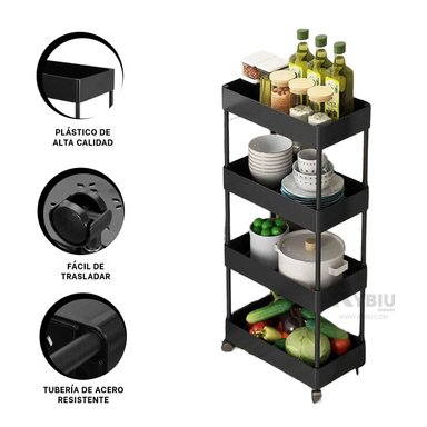 ESTANTE RYBIU HO29679 NEGRO SEGURO CON RUEDAS HOGAR + GIFT STICKERS