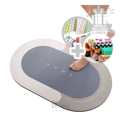 PISO BAÑO RYBIU HO29295 GRIS ALFOMBRA OVALADA IDEAL PLOMO + ENVOLTORIO REGALO
