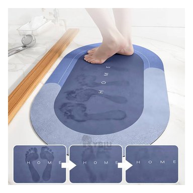 PISO BAÑO RYBIU HO29296 AZUL ACERO ALFOMBRA OVALOIDE PERFECTA + GIFT STICKERS