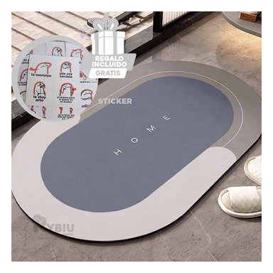 PISO BAÑO RYBIU HO29295 GRIS ALFOMBRA SUAVE COMODO OVALADO PLOMO + REGALO STICKERS
