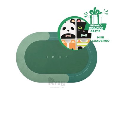 PISO BAÑO RYBIU HO29294 VERDE ALFOMBRA DECORATIVA FORMA OVALADA + GIFT MINIAGENDA