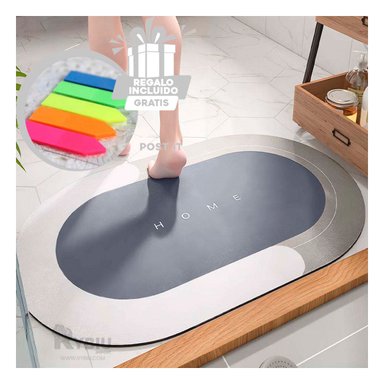 PISO BAÑO RYBIU HO29295 GRIS MOQUETA FUNCIONAL OVALADA PLOMO + BANDERITAS ADHESIVAS
