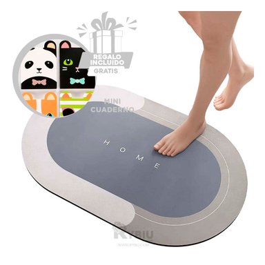 PISO BAÑO RYBIU HO29295 GRIS ALFOMBRA DECORATIVA FORMA OVALADA PLOMO + GIFT MINIAGENDA