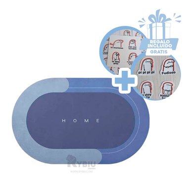 PISO BAÑO RYBIU HO29296 AZUL ACERO ALFOMBRA SUAVE COMODO OVALADO + REGALO STICKERS