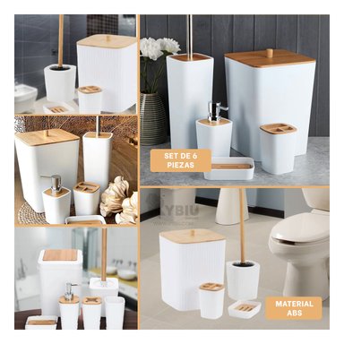 SET RYBIU HO29446 6 PIEZAS ECONOMICO PARA BAÑO ELEGANTE DE BLANCO + REGALO AGENDITA