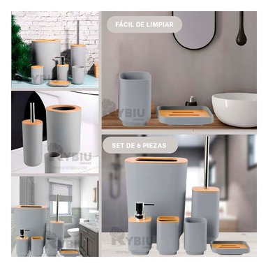 SET RYBIU HO29447 6 PIEZAS CLASIFICADOR DE ARTICULOS DE BAÑO GRIS + GIFT STICKERS