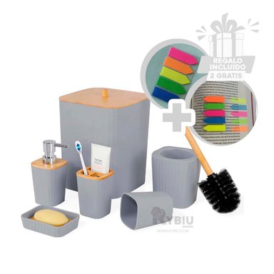 SET RYBIU HO29447 6 PIEZAS VERSATIL PARA BAÑO GRIS + BANDERITAS ADHESIVAS