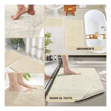 ALFOMBRA RYBIU HO29301 60 X 40 CM MODERNA PARA BAÑO RECTANGULAR CREMA + REGALO AGENDITA