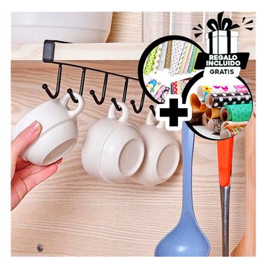 SOPORTE RYBIU HO29714 NEGRO GANCHOS VERSATIL + PAPEL REGALO