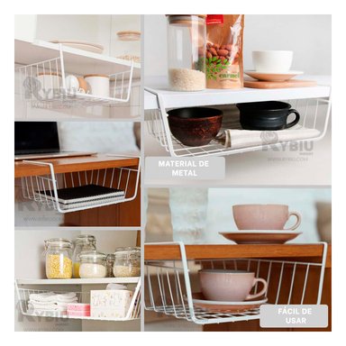 CANASTA RYBIU L-0957 METAL BLANCO MOVIL PLATEADO + REGALO AGENDITA