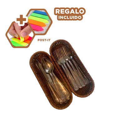 BANDEJA RYBIU HO30194 MARRÓN AZAFATE OVALADO TEJIDO + BANDERITAS ADHESIVAS