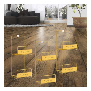 SOPORTE MULTIUSO PARA CARTERAS AMARILLO 45X17X19CM ACERO CARBONATO Y+LIGAS REGALO