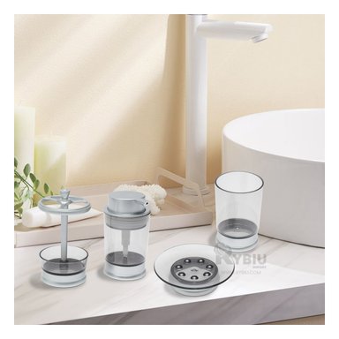 JUEGO PRACTICO PARA BAÑO RYBIU HO30200 4 PIEZAS EN PLATEADO + BANDERITAS ADHESIVAS