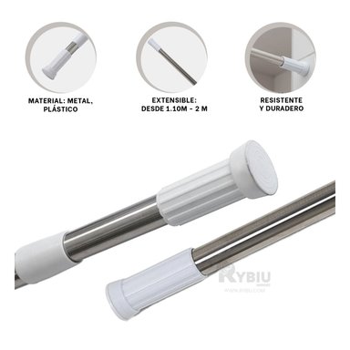 BARRA CORTINA RYBIU HO30831 1.10M A 2.0M PLOMO + BANDERITAS ADHESIVAS
