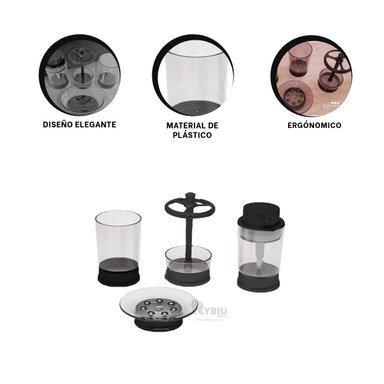 LINEA ARTICULOS BAÑO RYBIU HO30199 4 PIEZAS EN NEGRO + ENVOLTORIO DE REGALO