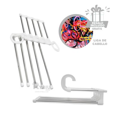 SET PERCHERO RYBIU HO30796 COLGADOR DISEÑO 5 EN 1 BLANCO + REGALO LIGAS PEINAR