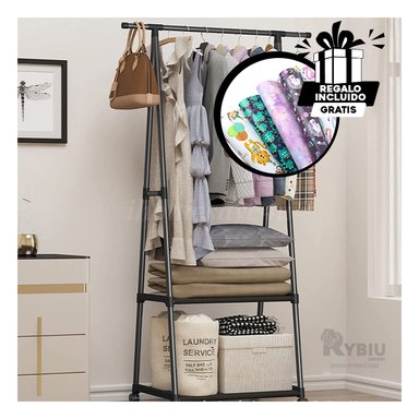 SET PERCHERO RYBIU HO30803 ROPA METAL NEGRO + PAPEL REGALO