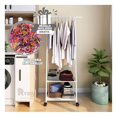 SET PERCHERO RYBIU HO30802 COLGADOR PRENDAS BLANCO + REGALO LIGAS PEINAR