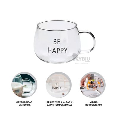 VASO RYBIU CON ASA DE 350ML BE HAPPY + BANDERITAS ADHESIVAS CO29909