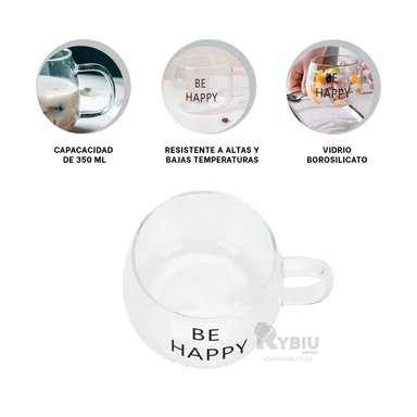 TAZON RYBIU ERGONOMICO PARA CAFE EN 350ML BE HAPPY + GIFT STICKERS CO29909