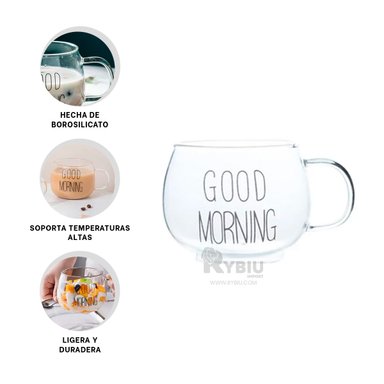 VASO RYBIU CON ASA 350ML GOOD MORNING + BANDERITAS ADHESIVAS CO29910