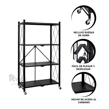 ESTANTERÍA RYBIU HO30749 NEGRO PLEGABLE + REGALO LIGAS PEINAR