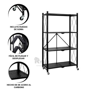 ESTANTERÍA RYBIU HO30749 NEGRO PLEGABLE + REGALO LIGAS PEINAR - 4