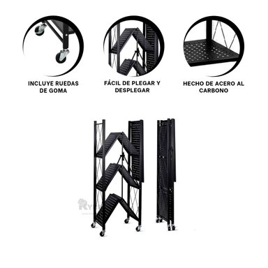 ESTANTERÍA RYBIU HO30749 NEGRO MOVIBLE + BANDERITAS ADHESIVAS