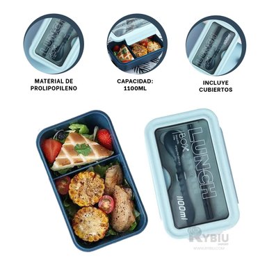 ENVASE COMPACTO PARA COMIDA AZUL Y+ENVOLTORIO DE REGALO