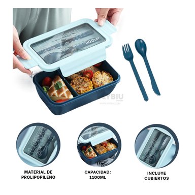 ENVASE COMPACTO PARA COMIDA AZUL Y+ENVOLTORIO DE REGALO - 3