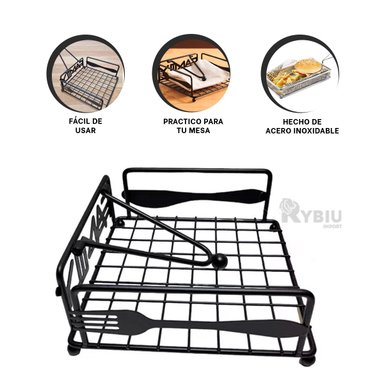 SET SERVILLETERO RYBIU CO29716 NEGRO ACERO MESA + PAPEL REGALO - 3