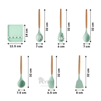 SET UTENSILIOS RYBIU CO29872 VERDE AGUA COMBO ESPATULAS + REGALO STICKERS