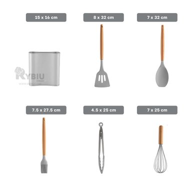 SET UTENSILIOS RYBIU CO29873 GRIS DURABLES PLOMO + BANDERITAS ADHESIVAS
