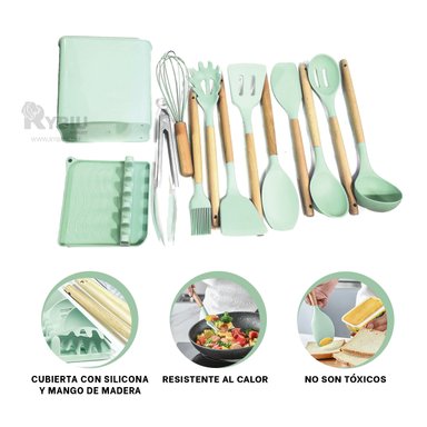 SET UTENSILIOS RYBIU CO29872 VERDE AGUA DURABLES + BANDERITAS ADHESIVAS